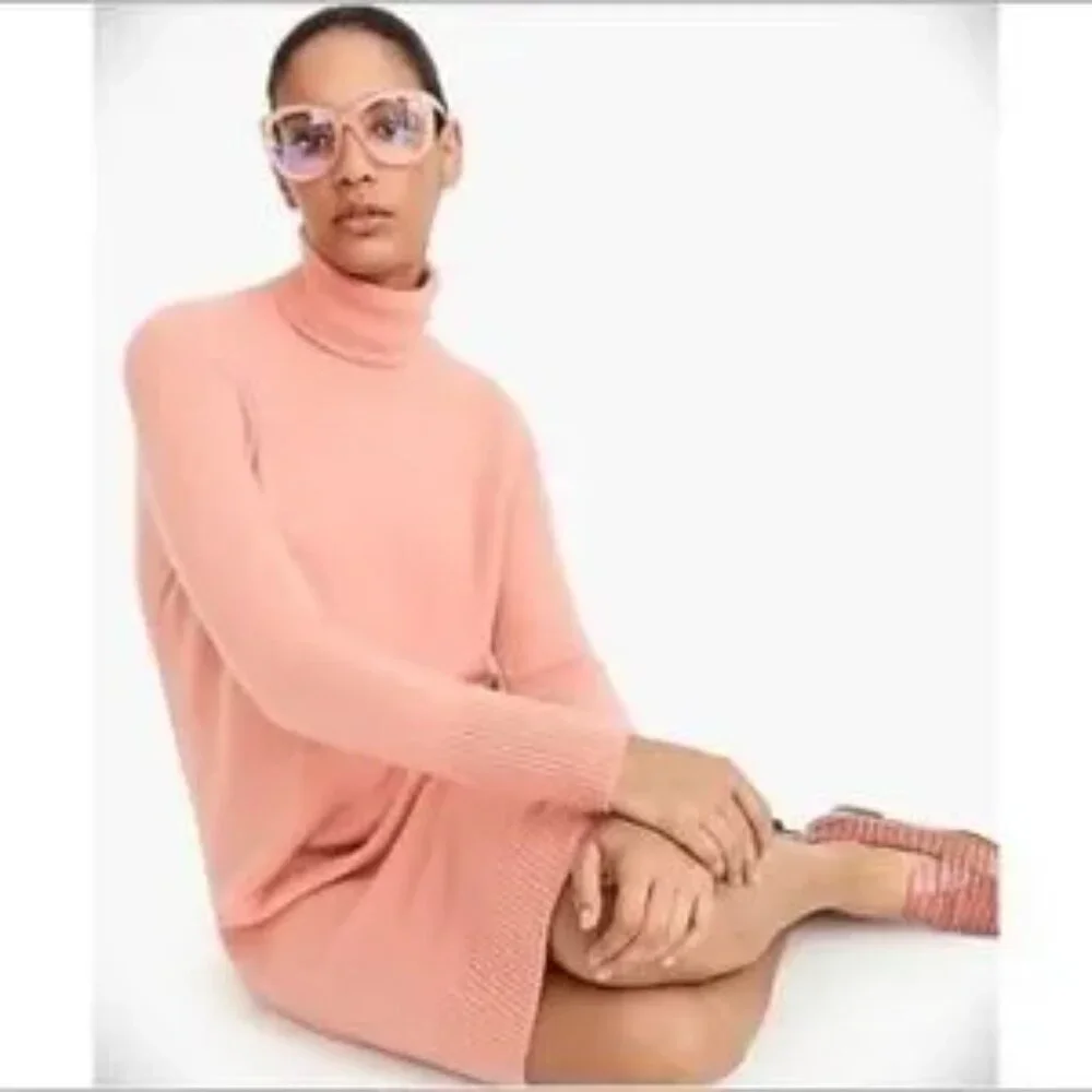 J.CREW Seashell Coral Pink Soft Knit Turtleneck Sweater Dress M